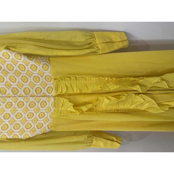 60s 70s Vintage Yellow Long Sleeve Sheer Dress with Crochet Detail - Picture 5 of 9